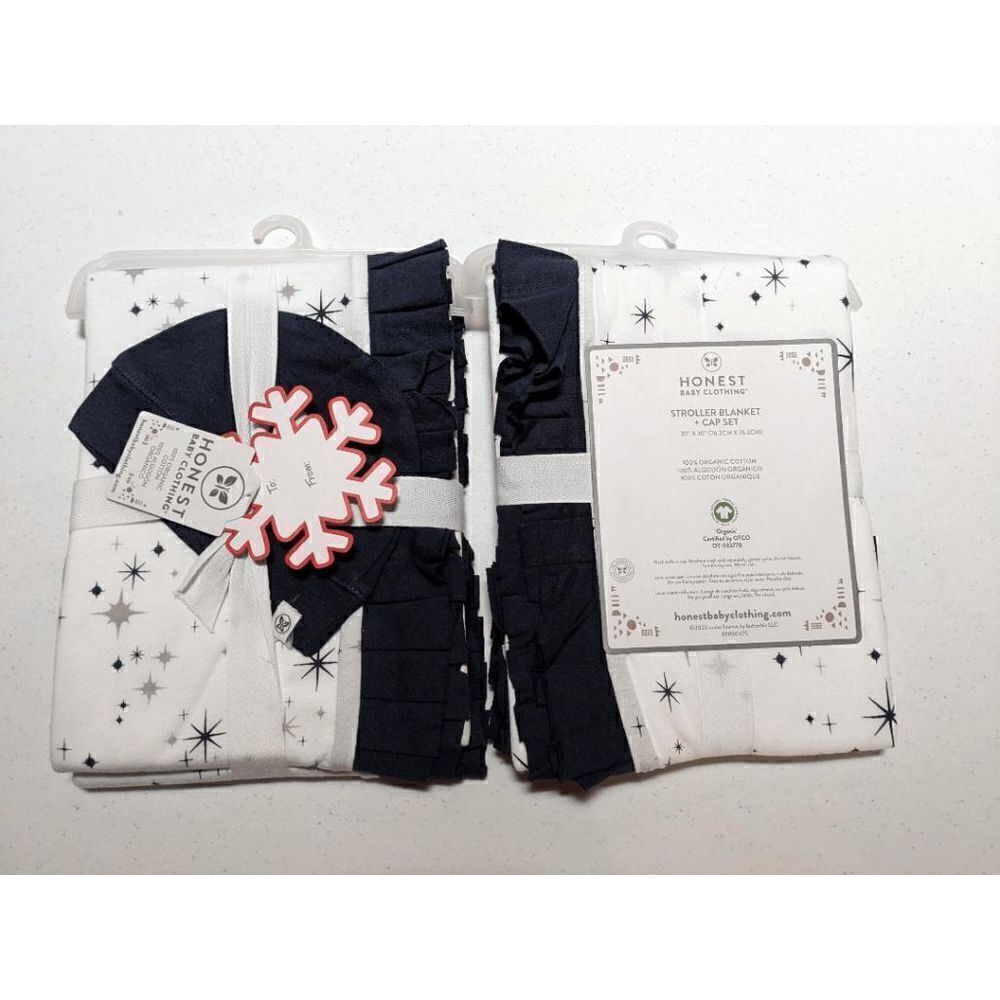 Honest Baby Clothing Organic Cotton Boy/Girl 2-Piece Stroller Blanket and Beanie